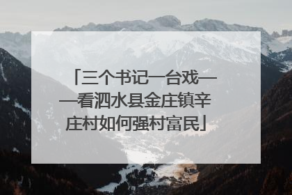 三个书记一台戏——看泗水县金庄镇辛庄村如何强村富民