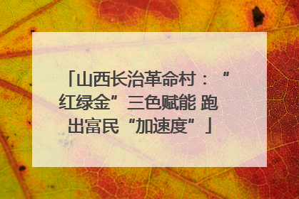 山西长治革命村：“红绿金”三色赋能 跑出富民“加速度”