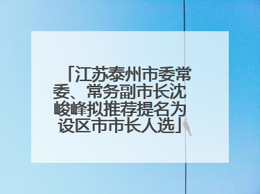 江苏泰州市委常委、常务副市长沈峻峰拟推荐提名为设区市市长人选